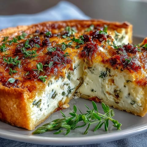 A golden, flaky quiche filled with tender asparagus and melted Brie, ideal for a festive Mother's Day brunch.