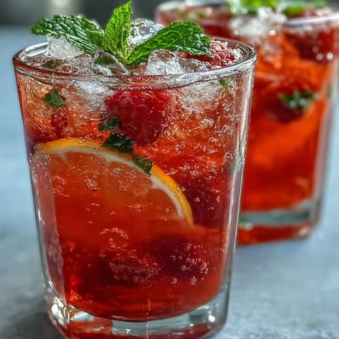 Vibrant raspberry lemon spritz mocktail with fresh berries and mint garnish, perfect for summer gatherings.
