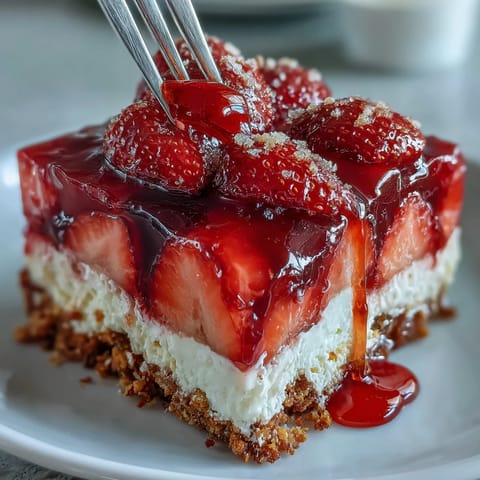 Memorial Day Strawberry Pretzel Salad dessert with creamy layers and vibrant fruit.
