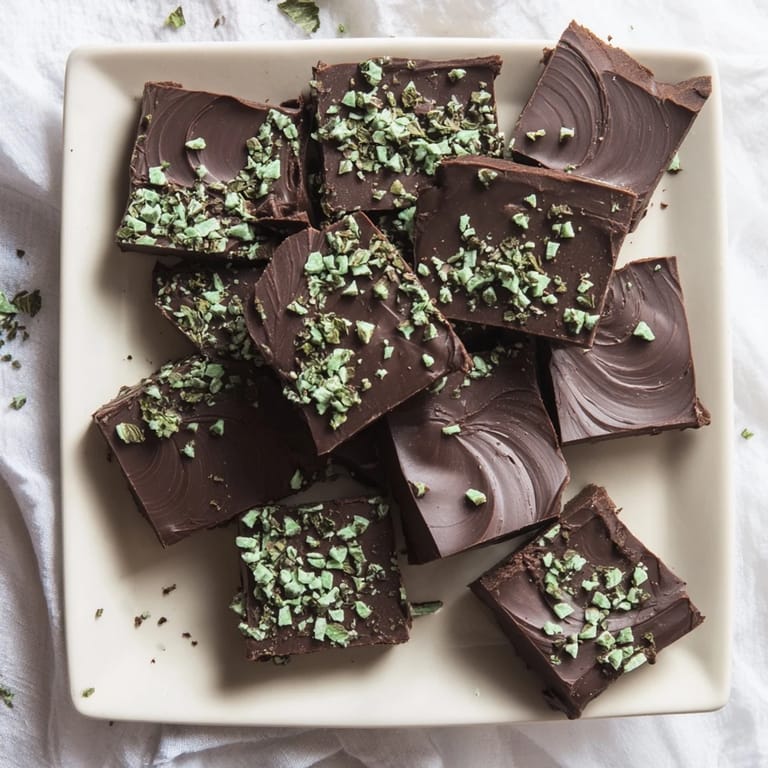 Close-up of creamy 5-Minute No-Bake White Chocolate Peppermint Fudge; a quick and easy dessert recipe.