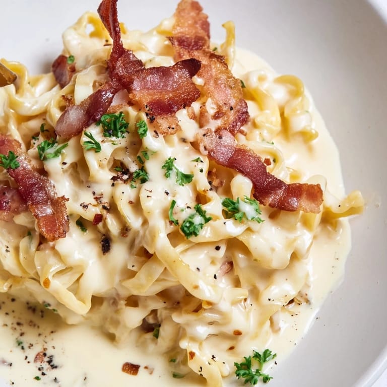 Homemade Carbonara Ramen Fusion: imagine rich, cheesy ramen with a topping of fresh parsley and extra cheese.