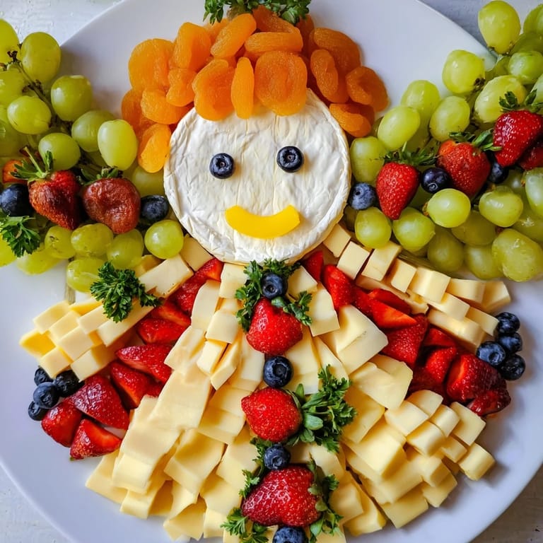 This Cherub Angel Snack Tray is a festive, artistic arrangement of cheese, fruits, and treats.