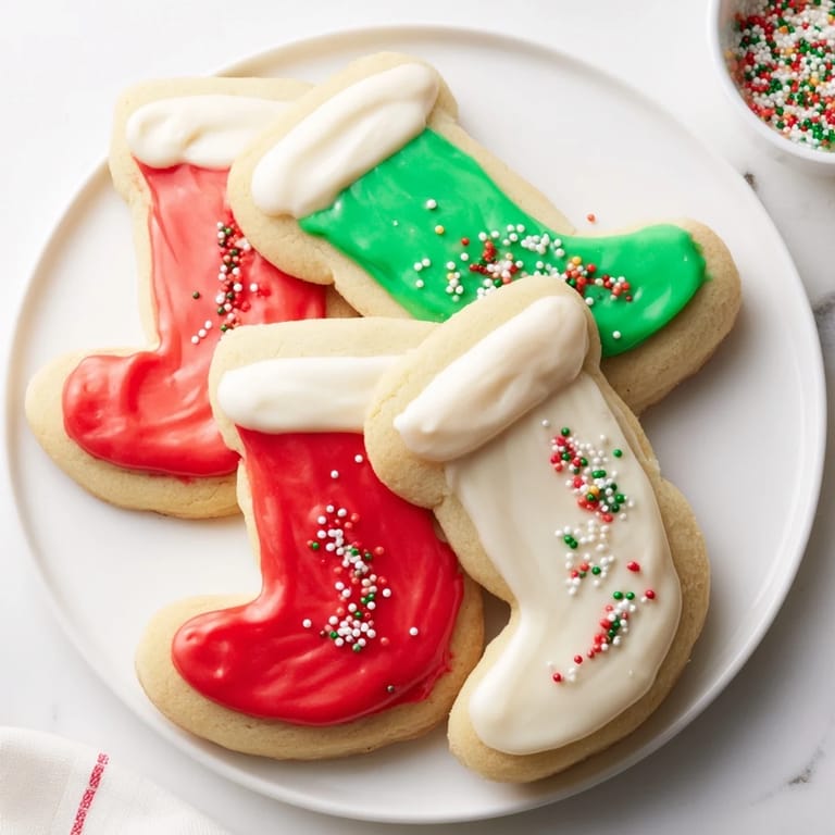 Freshly baked Christmas Boot-Shaped Delights, covered in colorful icing, offer delicious festive flavors.