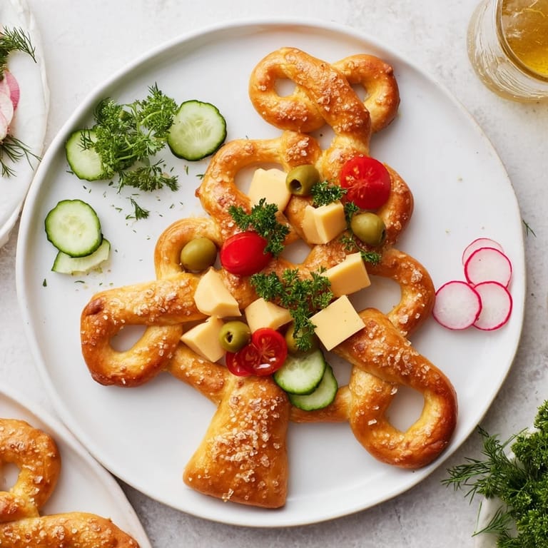 A detailed image shows a Bretzel Arbre de Vie, with glistening pretzels and a variety of savory nibbles.