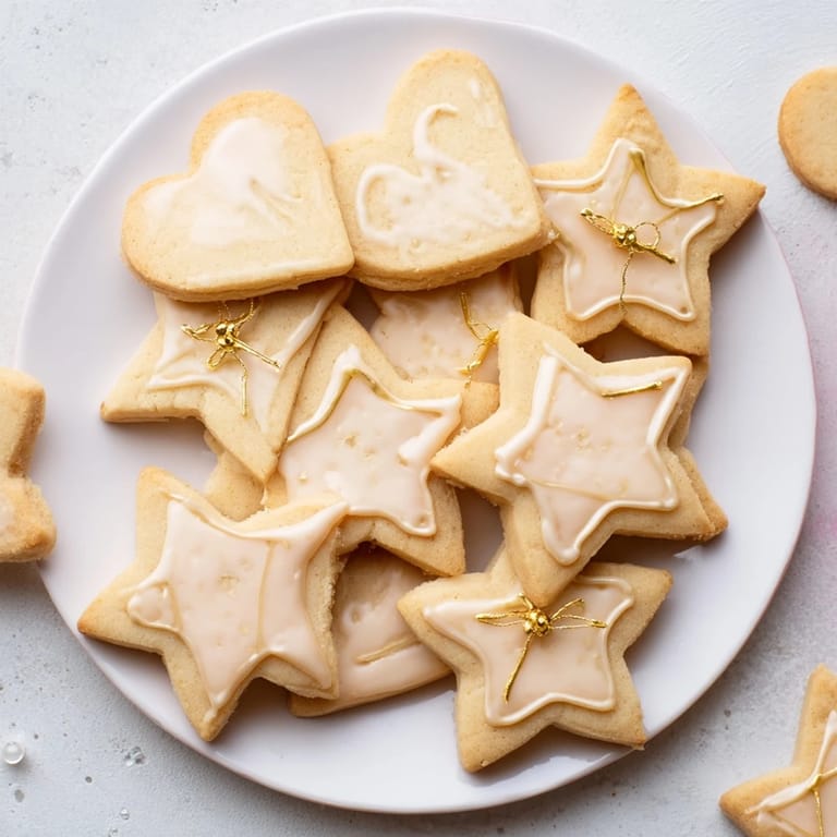 Delicate vanilla Mignonneries Coeurs et Étoiles cookies, iced and ready to be festive gifts, are lovely.