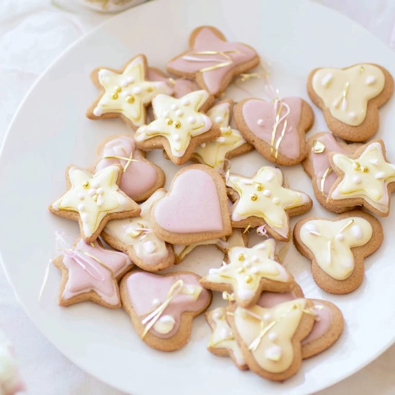 Homemade French Mignonneries Coeurs et Étoiles, adorable heart and star cookies, ready for serving on a plate.