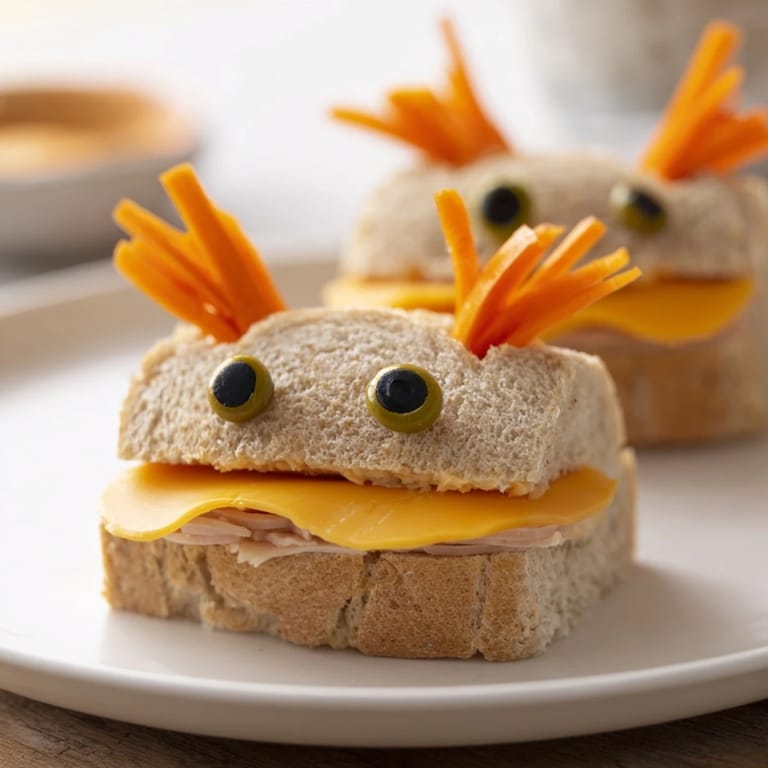 A close-up of playful horse head sandwich cutouts, a delicious and creative lunchtime treat.