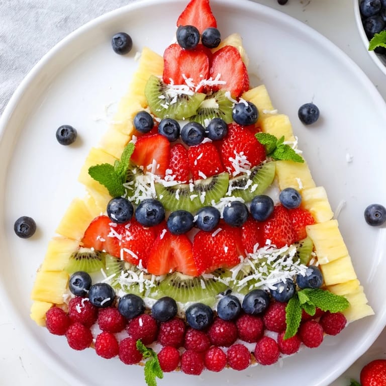 A beautifully arranged Birthday Board: Cake Slice, featuring a rainbow of fruit, ready to be enjoyed!