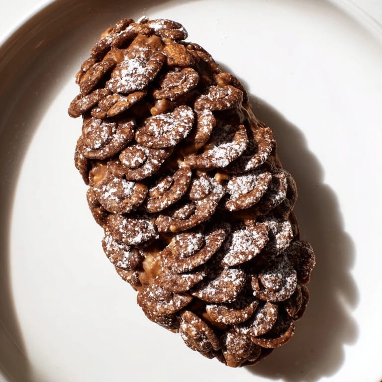 Homemade pinecone-shaped nut butter snacks arranged on a tray, ready to eat, a fun and easy treat.