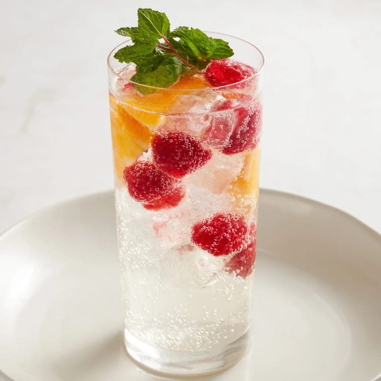 Refreshing sparkling juice recipe with raspberries; bubbly and fruity, ideal for a celebratory toast.