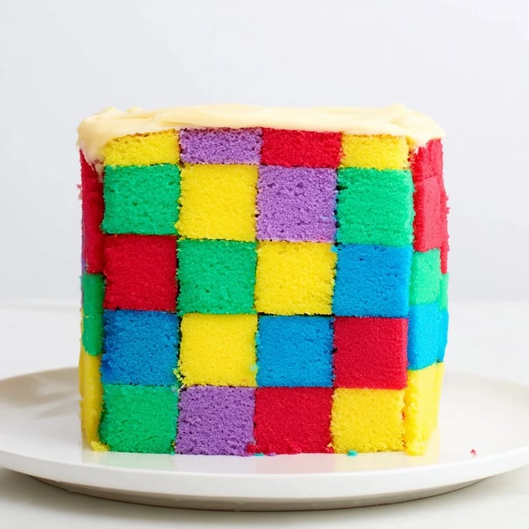 Imagine a close-up: the vibrant patchwork design of the Cozy Quilt Patchwork Cake, ready to be sliced.
