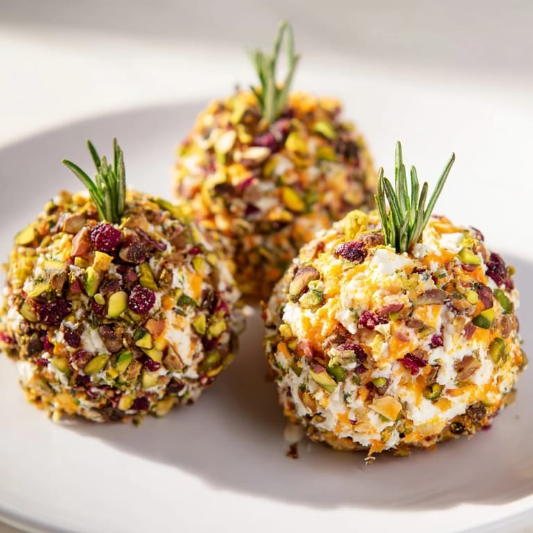 Savory Holiday Ornament Clusters appetizer, featuring colorful cheese balls with rosemary, perfect for holiday parties.