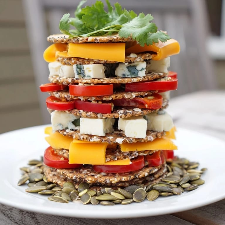 A vegetarian delight, The Southwest Mesa features creative cheese stacks with toasted pumpkin seeds.