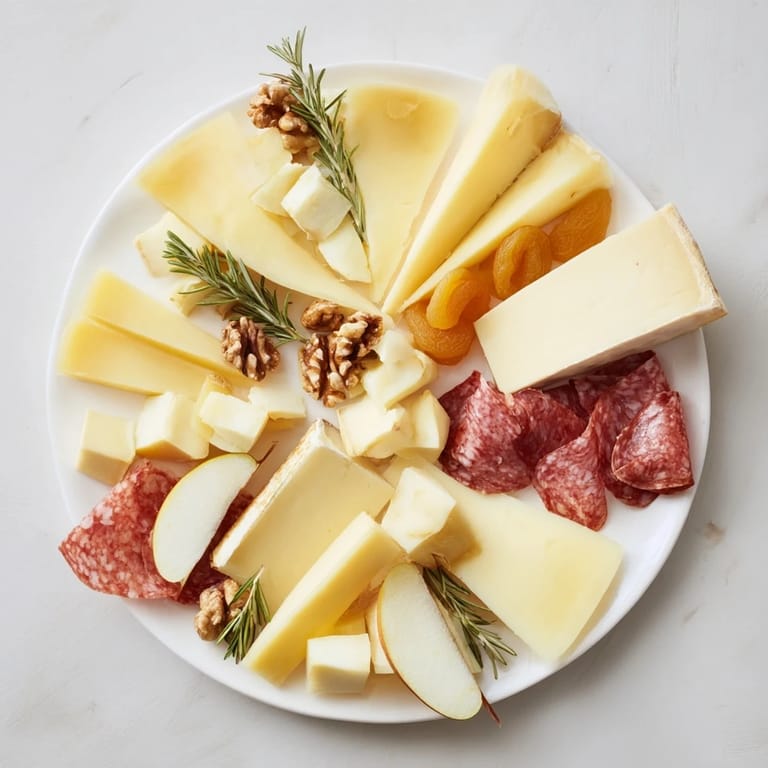 Delectable Winter Mountain Cheese Platter: a rustic assortment of cheeses, fruits, and meats perfect for sharing.