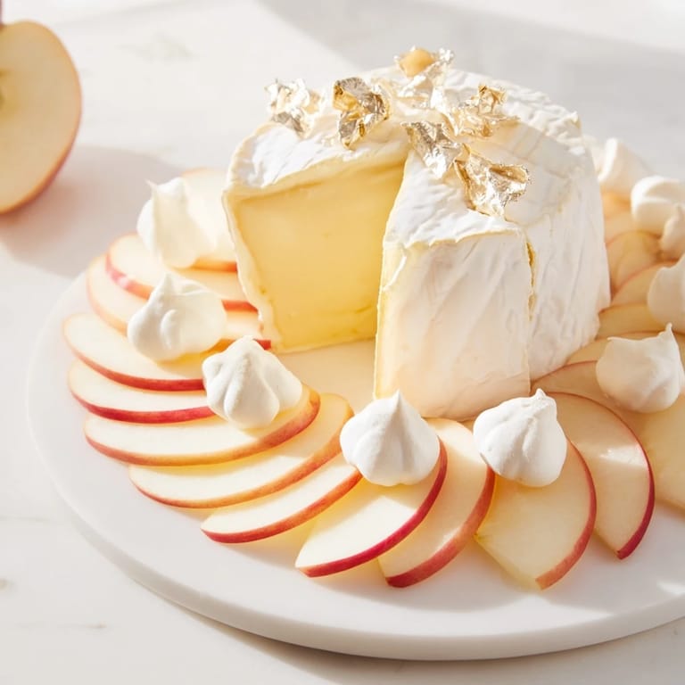 Beautifully arranged The Pearly Gates features white fruits, crisp meringue, and tempting brie perfect for entertaining.