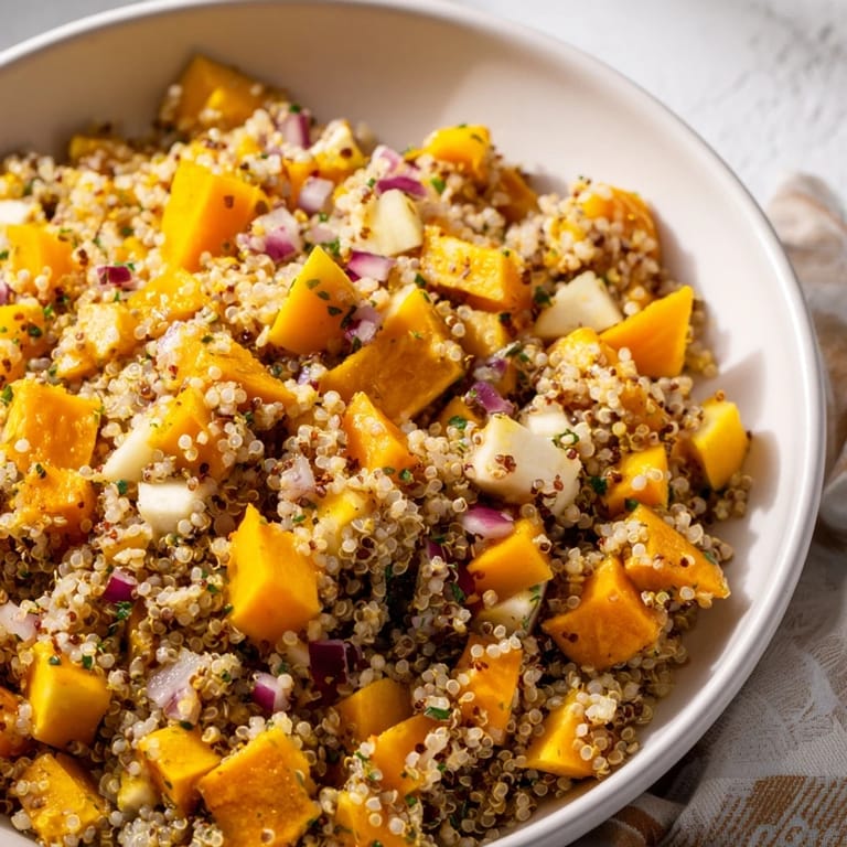 This vibrant Fall Harvest Apple Chickpea Salad includes crisp apple pieces and crunchy walnuts, ready to eat this autumn.