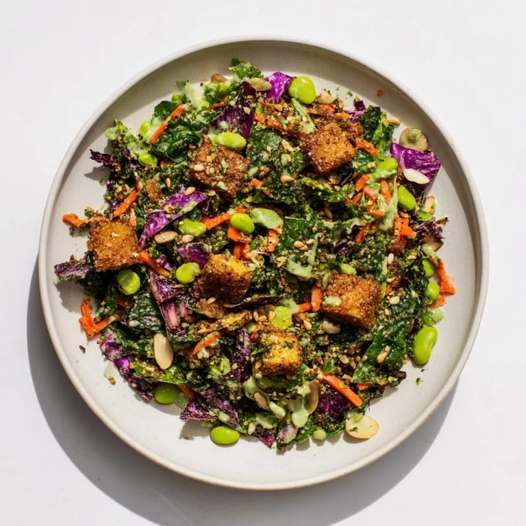 Freshly tossed Crunchy Cabbage and Edamame Salad, a colorful vegetarian delight, perfect for sharing.