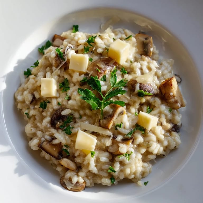 Golden-brown sautéed mushrooms enrich this comforting and flavorful mushroom risotto dish.