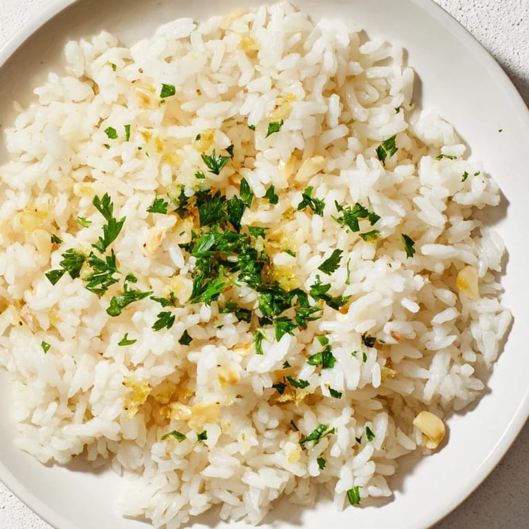 Perfectly cooked, aromatic garlic butter rice, a comforting base for any dinner, with fluffy grains.
