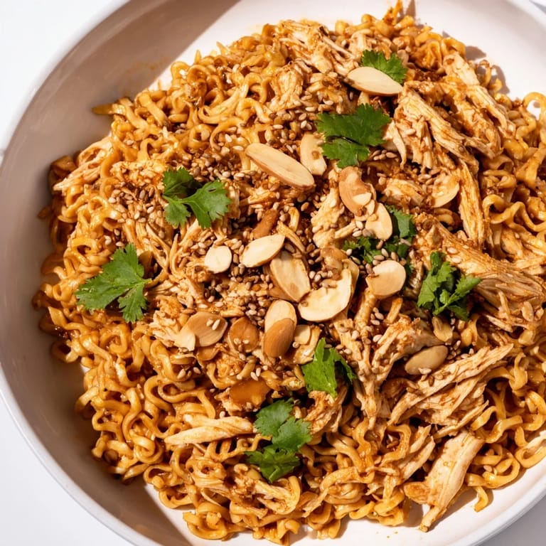 Tossed Crunchy Ramen Chicken Salad offers vibrant greens, juicy chicken, and a zesty ginger-soy dressing, perfect for a quick lunch.