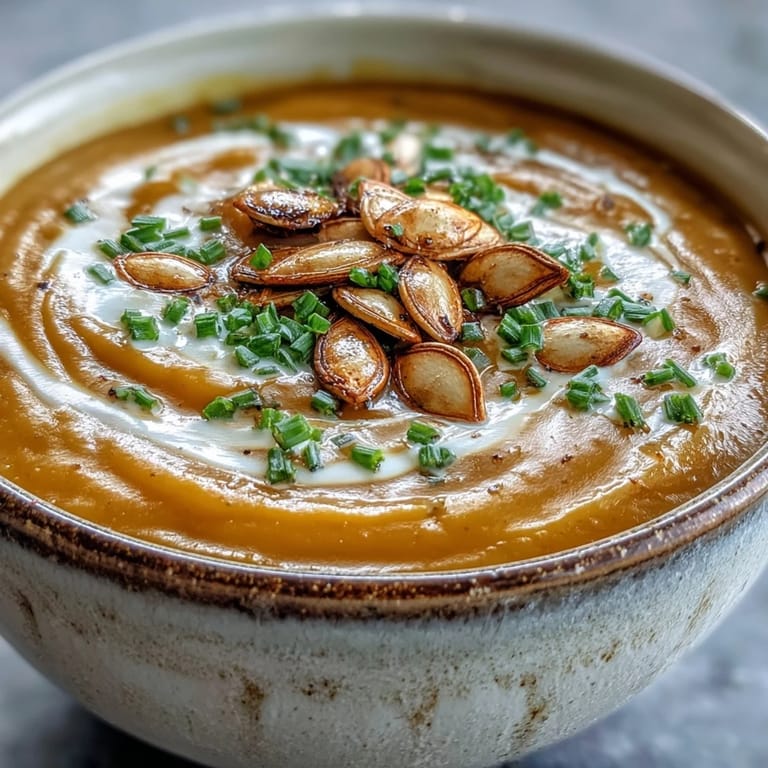 Vibrant orange acorn squash soup in a white bowl, served with crusty gluten-free bread for dipping.