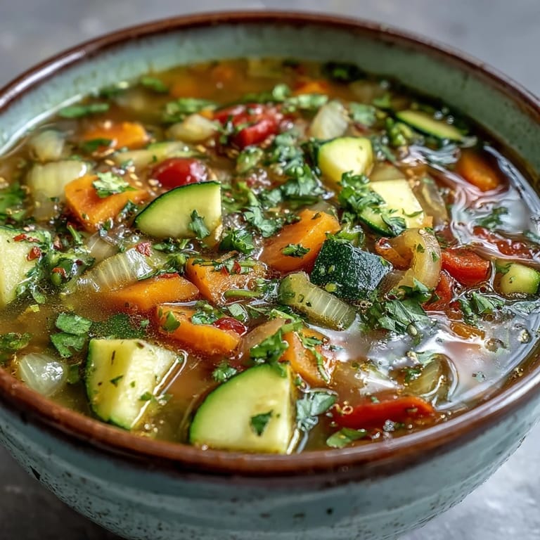 Overhead view of Ginger Vegetable Soup featuring grated ginger and tender vegetables, ready to be served hot.