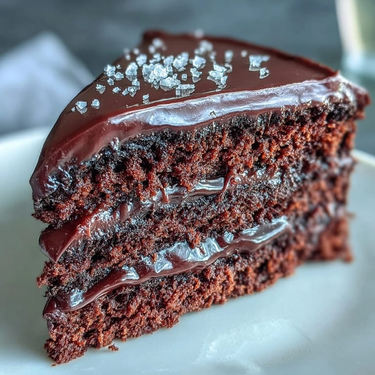 A slice of moist Easy Chocolate Fudge Cake on a plate with a fork, featuring a super-squidgy, tender crumb.
