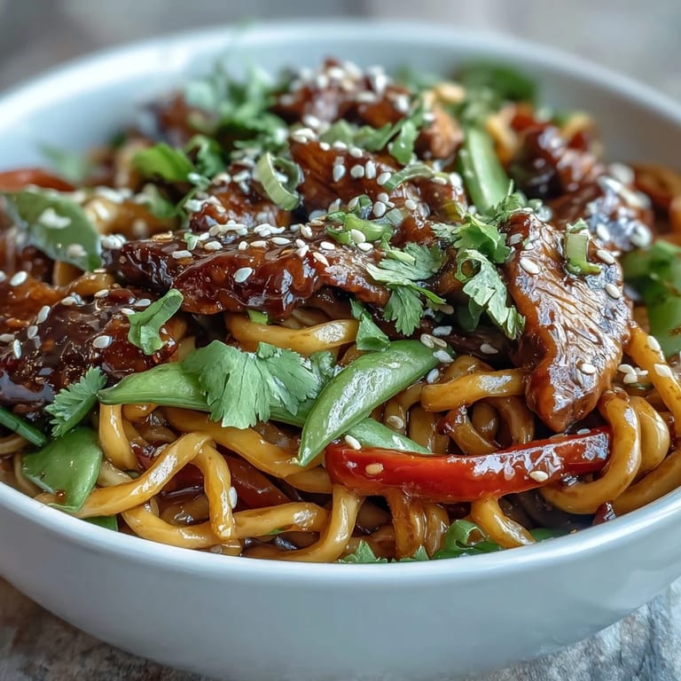 Sizzling Pork Noodle Stir-Fry tossed with savory sauce and noodles in a skillet, ready for a weeknight dinner.