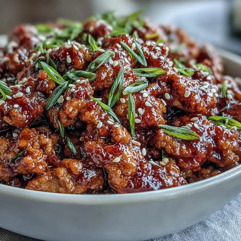 Sweet and spicy Korean-Style Ground Turkey cooked with garlic and ginger, finished with chives and sesame seeds.