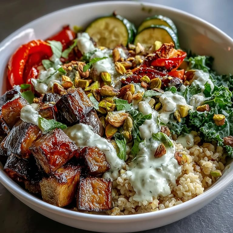 Steamed kale and sweet peppers add vibrant color to this Mediterranean Buddha bowl, paired with warm chickpeas and a luscious tahini sauce for meal prep.