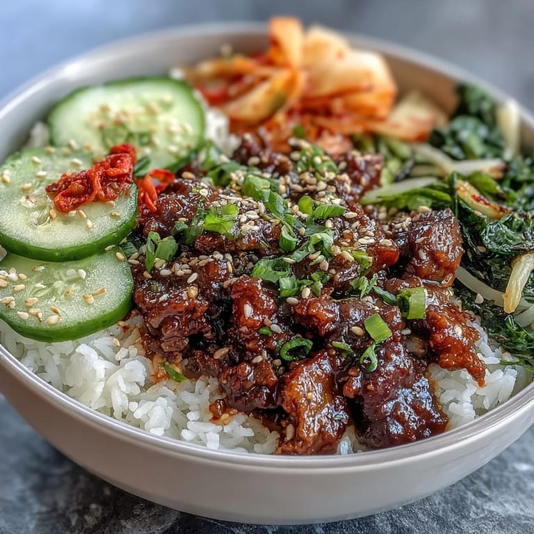 A colorful Korean Beef Bowl garnished with sesame seeds, radish slices, and quick-pickled carrots, ready for a quick weeknight dinner.