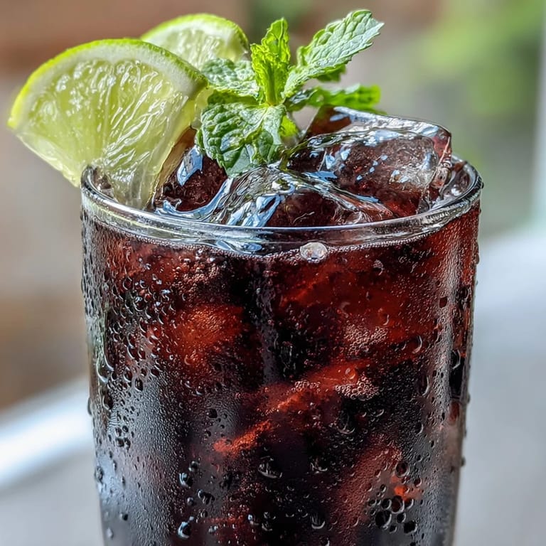 Close-up of Black Currant Mocktail featuring bubbly sparkling water, lime wedges, and aromatic mint leaves on a rustic table setting.