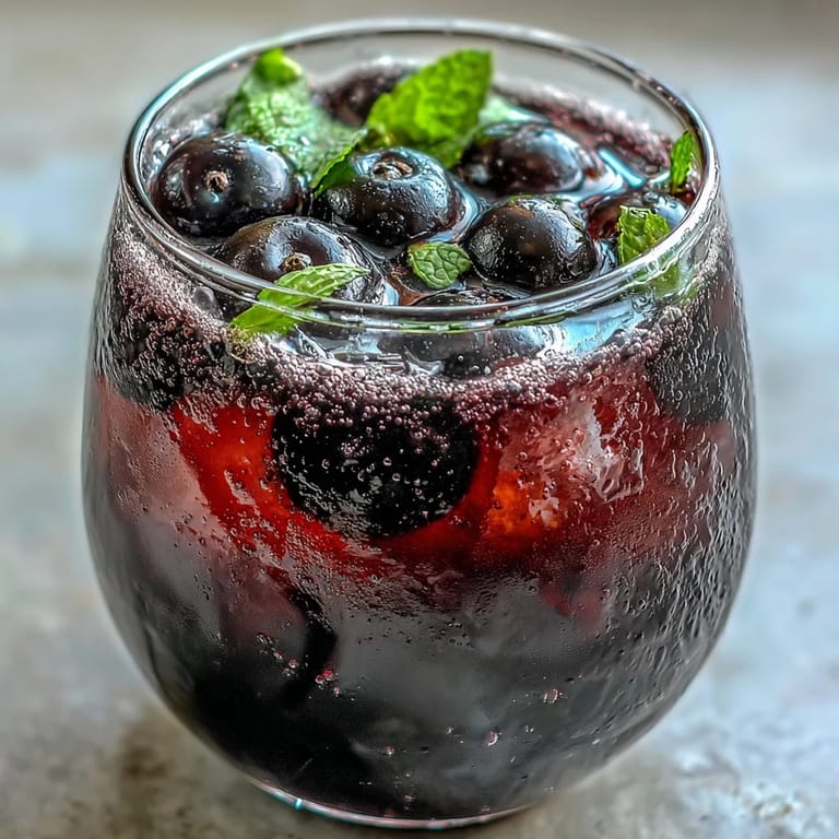 A clear pitcher of Black Currant It Berry Celebration Drink infused water displays lemon slices, mint, and crushed purple berries.