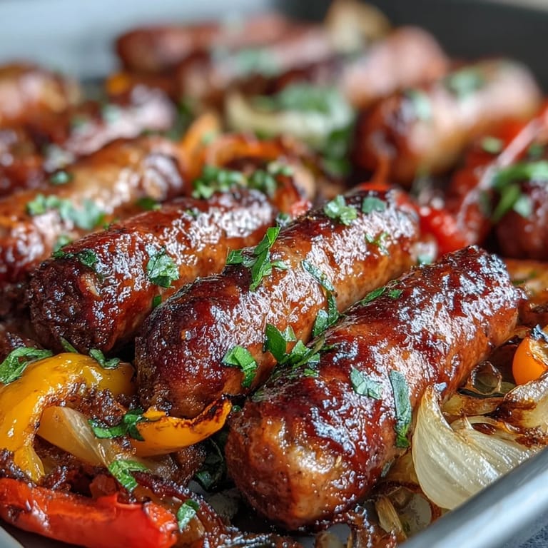 Sheet pan sausage and peppers recipe with smoky roasted vegetables and flavorful Italian sausages, ready in 35 minutes.