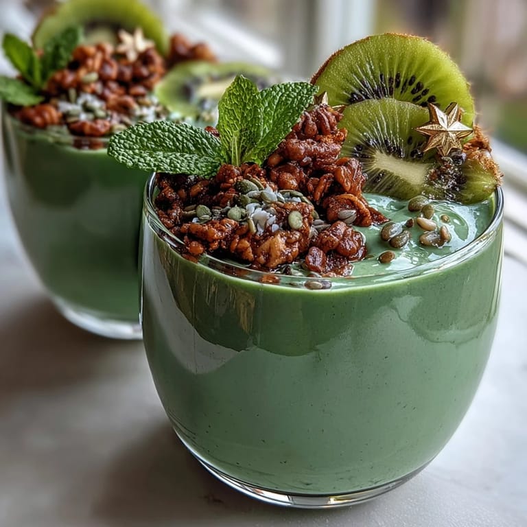 Creamy St. Patrick's Day green shamrock smoothie bowl packed with protein, featuring a smooth spinach base and crunchy toppings like chia seeds and coconut flakes.