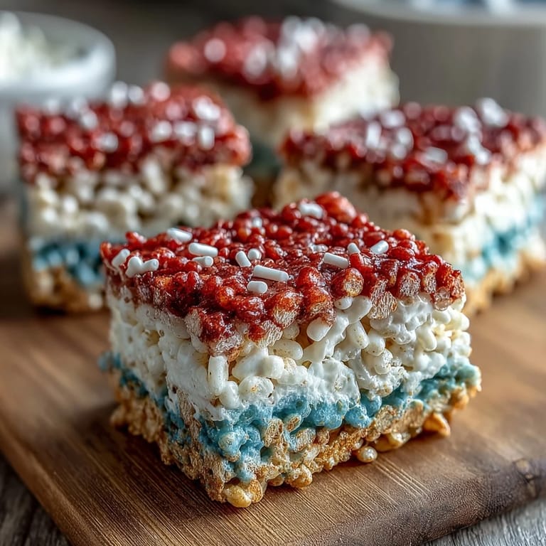 Chewy, colorful 4th of July Rice Krispies treats perfect for Independence Day celebrations and family gatherings.