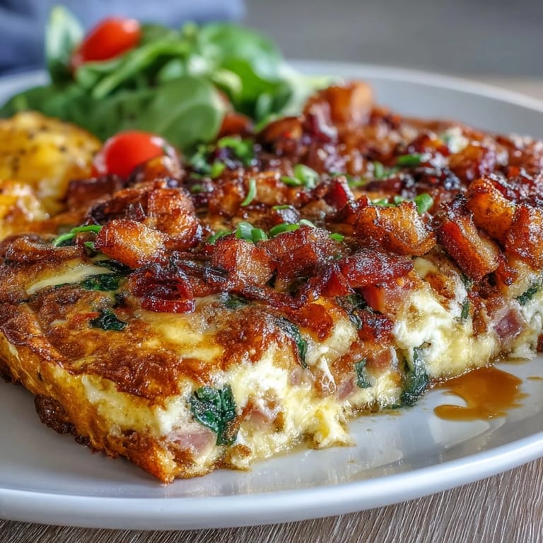 Easy One-Pan Ham and Swiss Frittata featuring protein-rich eggs, sweet onions, and juicy cherry tomatoes in a skillet.