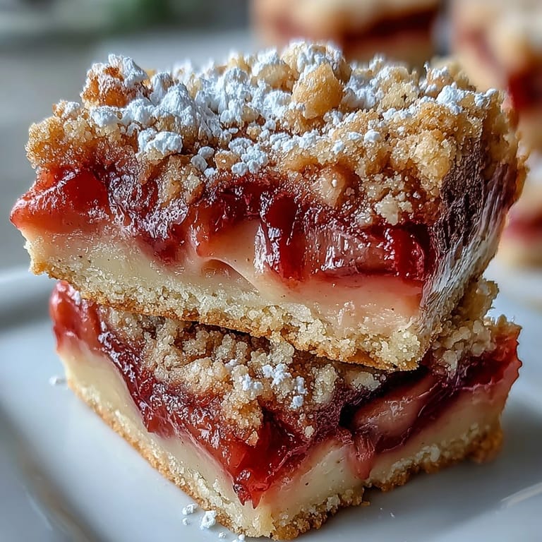 Delicious Rhubarb Custard Bars, a sweet and tangy bake with creamy filling.