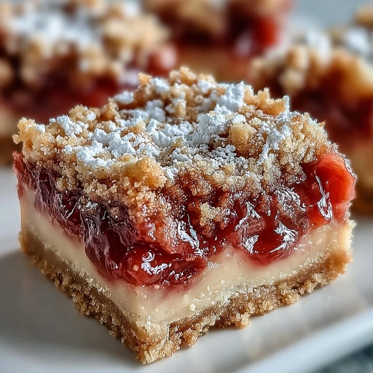 Freshly baked Rhubarb Custard Bars, pictured cooling on a wire rack, ready to serve.