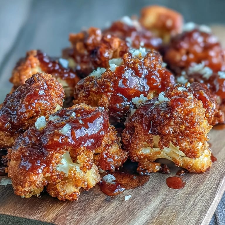 Oven-baked vegan BBQ cauliflower wings glistening, ready for dipping.