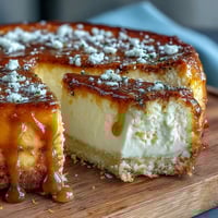 A golden lemon tart with a buttery crust, its bright citrus filling glistening under a light dusting of powdered sugar.