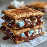 Gooey 4th of July Smores Dip in a cast iron skillet, with golden toasted marshmallows and melted chocolate ready for dipping.
