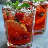 Vibrant raspberry lemon spritz mocktail with fresh berries and mint garnish, perfect for summer gatherings.