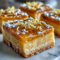 Lemon bar cookies with tangy lemon curd filling and a dusting of powdered sugar, perfect for a sweet and zesty dessert.